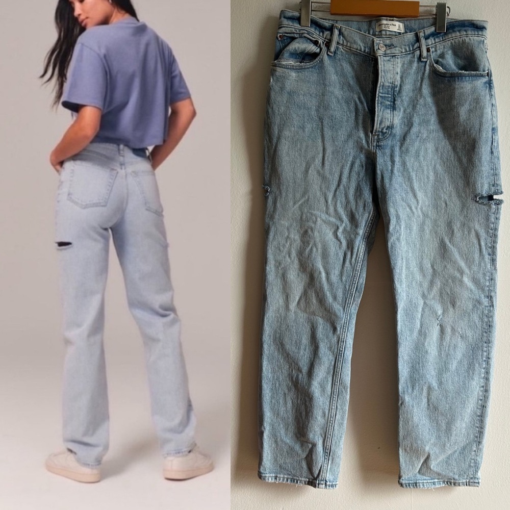 Abercrombie & Fitch Sz 31 The Dad High Rise Distressed Light Wash Denim Jeans